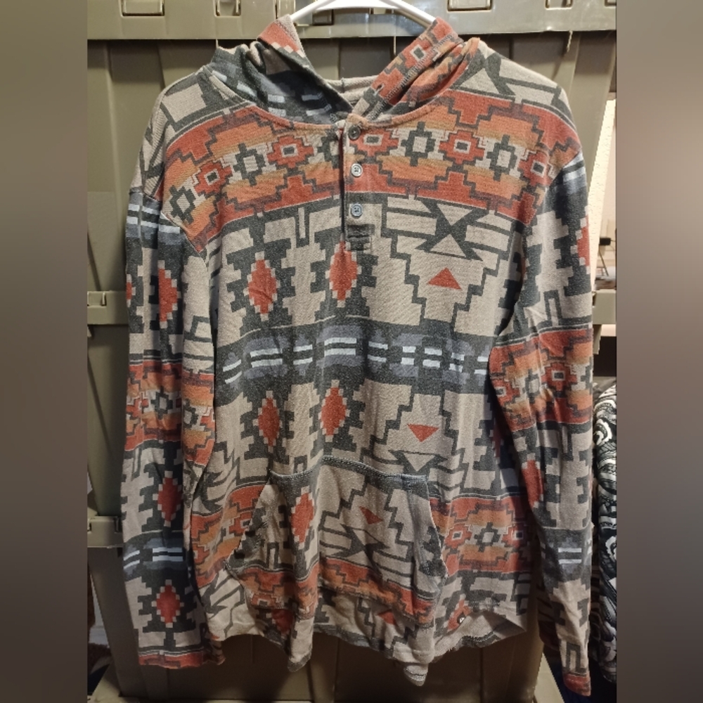 Quicksilver Native Pattern Lightweight Hoodie Lon… - image 1